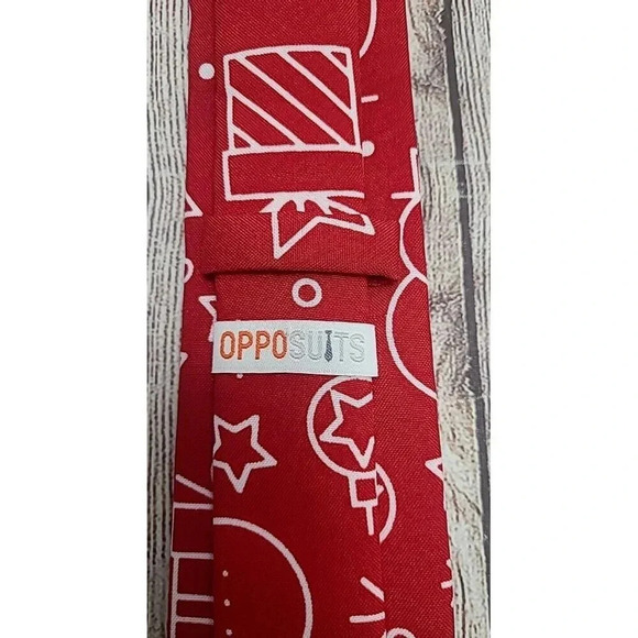 Opposuits Christmas Holiday Classic Pointed Neck Tie Red White 57" - Picture 4 of 6